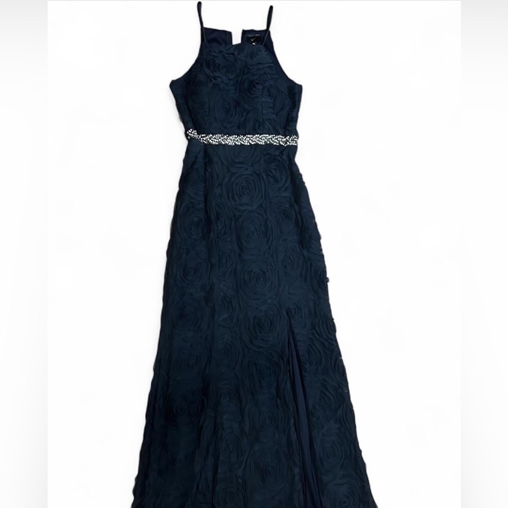 JCPenney Navy Floral Dress with Embellished Waist